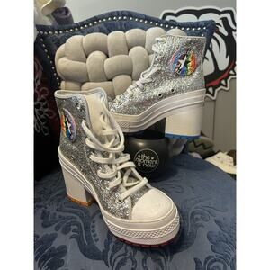 Converse Silver Glitter LGBTQ Pride Cunky Platform Heels size 7/EU 37.5